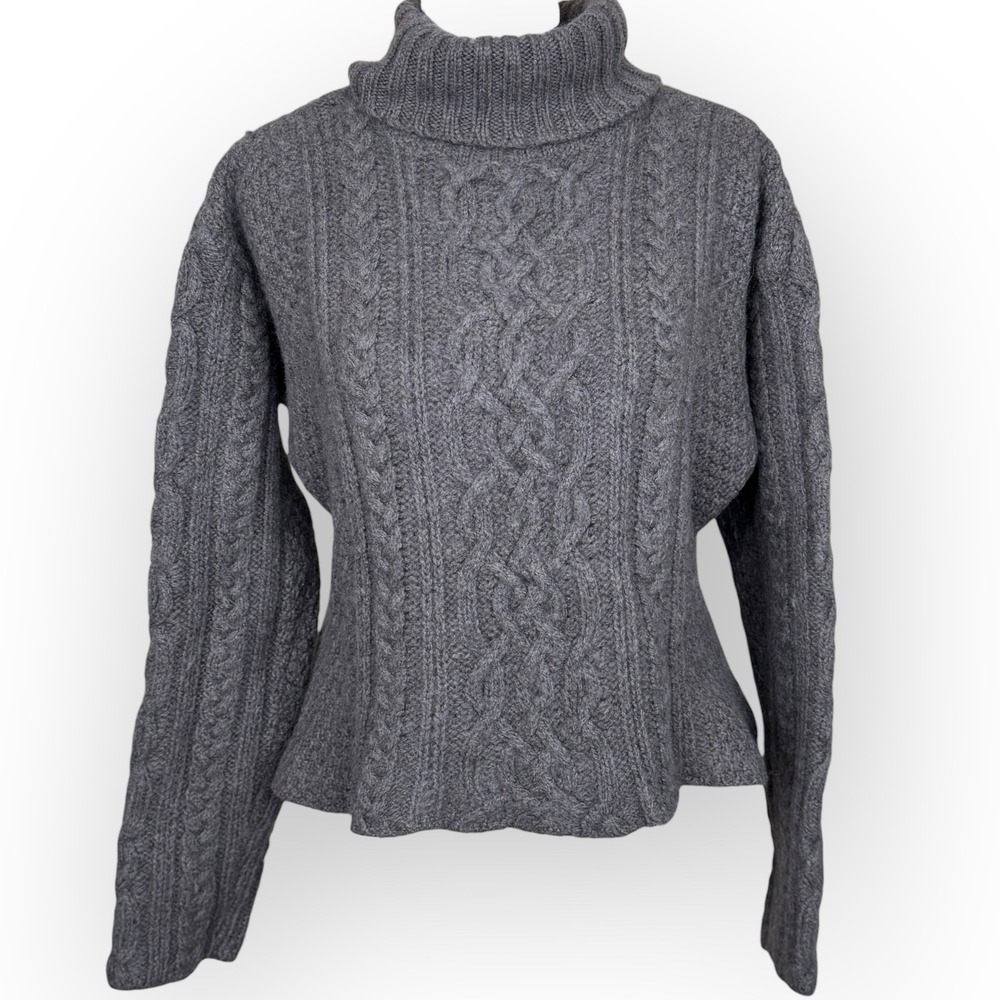 Paul James Wool Cable Knit Turtleneck Sweater Medium Gray Made in‎ England